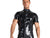 Mens Wetlook PVC Leather Tops Black Short Sleeve Zipper Clubwear