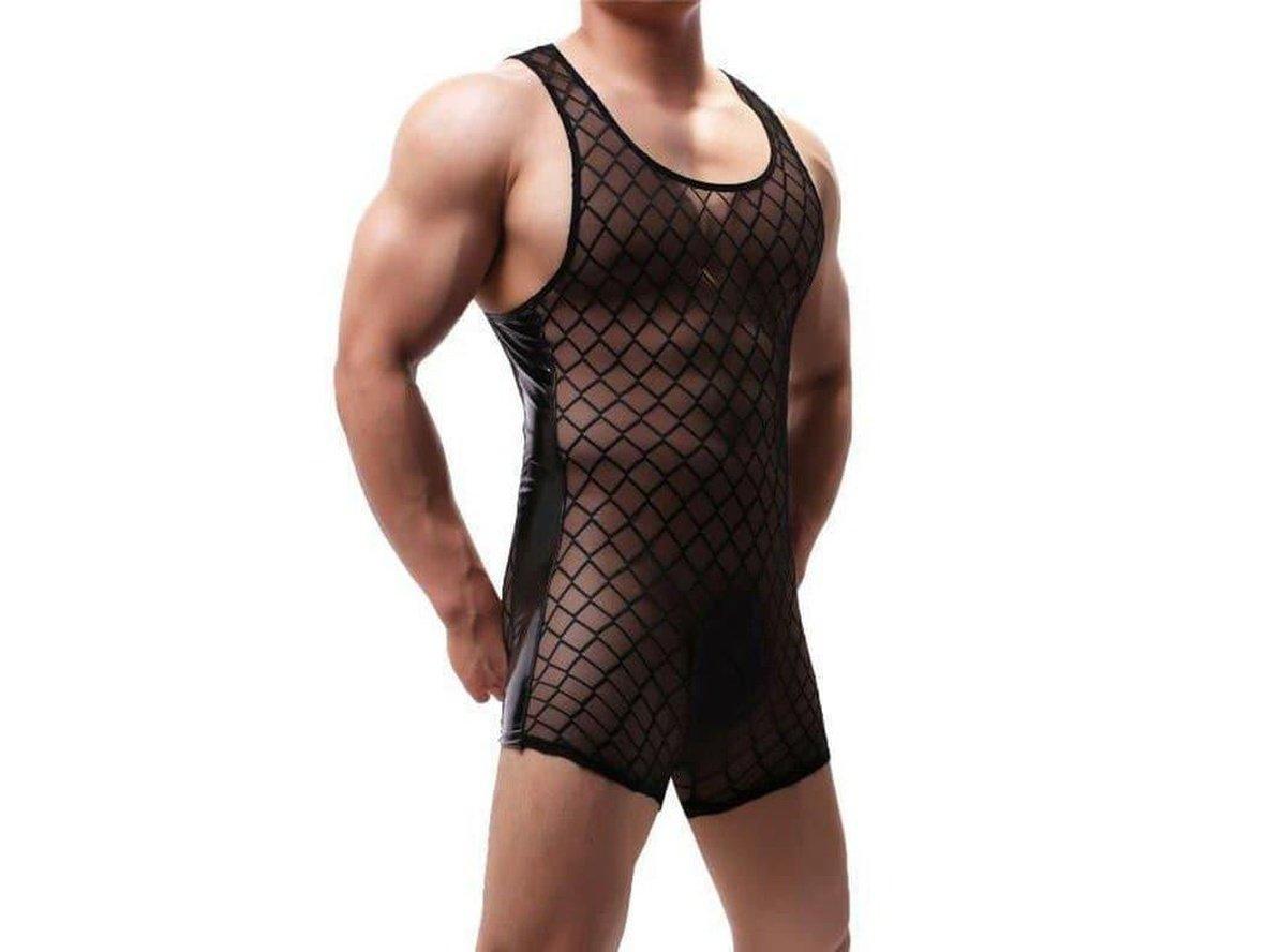 Gay Bodysuits | Sexy Sleeveless Mesh Transparent Bodysuit